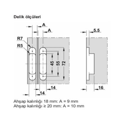 Gizli Ayarlı Kapı Kapak Menteşesi Siyah 72 X 14 