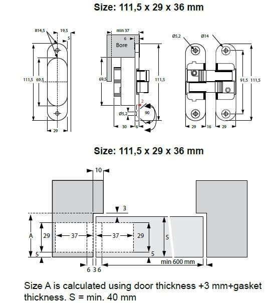 Gizli Ayarlı Kapı Menteşesi 111 X 29