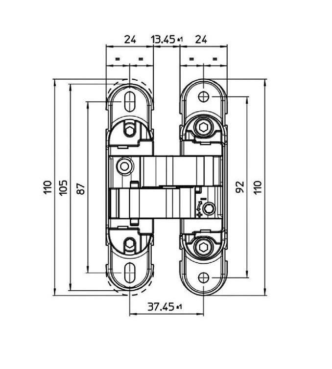 Gizli Menteşe 52kg Mat Siyah Renk 110*24 mm