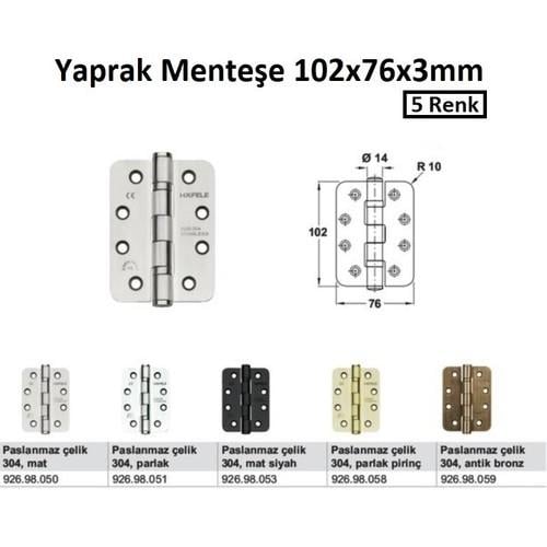 Hafele Yaprak Menteşe F Paslanmaz Çelik Parlak Pirinç102x76x3mm