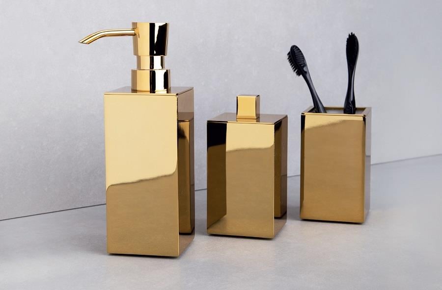 Kare Gold Parlak Sıvı Sabunluk Diş Fırçalık Pamukluk Seti
