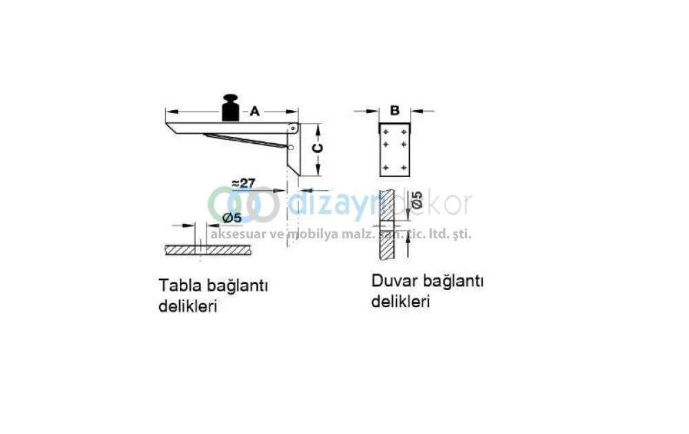 Katlanır Ağır Yük Konsolu 100kg 61x300x115mm