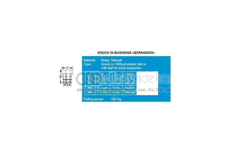 M4 5,5x10 Mm. Pirinç Açılan Metal Dübel-20 Adet