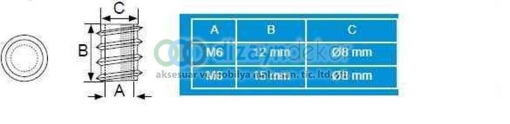 M6 8x12 Mm. Zamak Metal Dübel-20 Adet