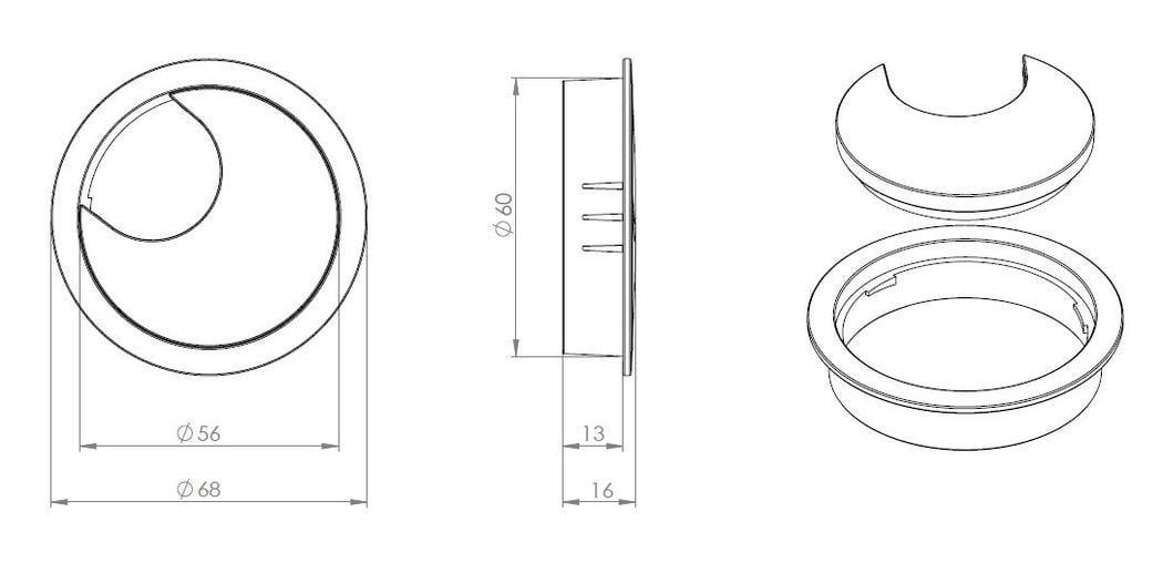 Mat Siyah Boyalı Zamak Kablo Kapağı 80 Mm