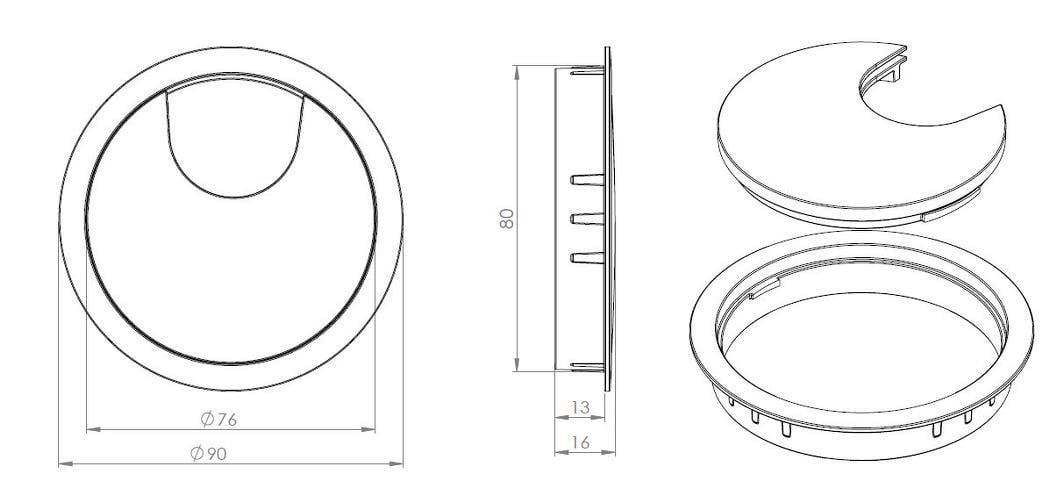 Mat Siyah Boyalı Zamak Kablo Kapağı 80 Mm