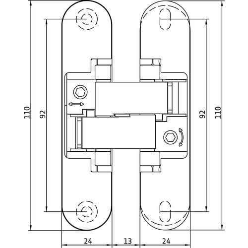 Mat Siyah Gömme Gizli Ayarlı Kapı Menteşesi Eko 110 X 24 Mm. 40 Kğ
