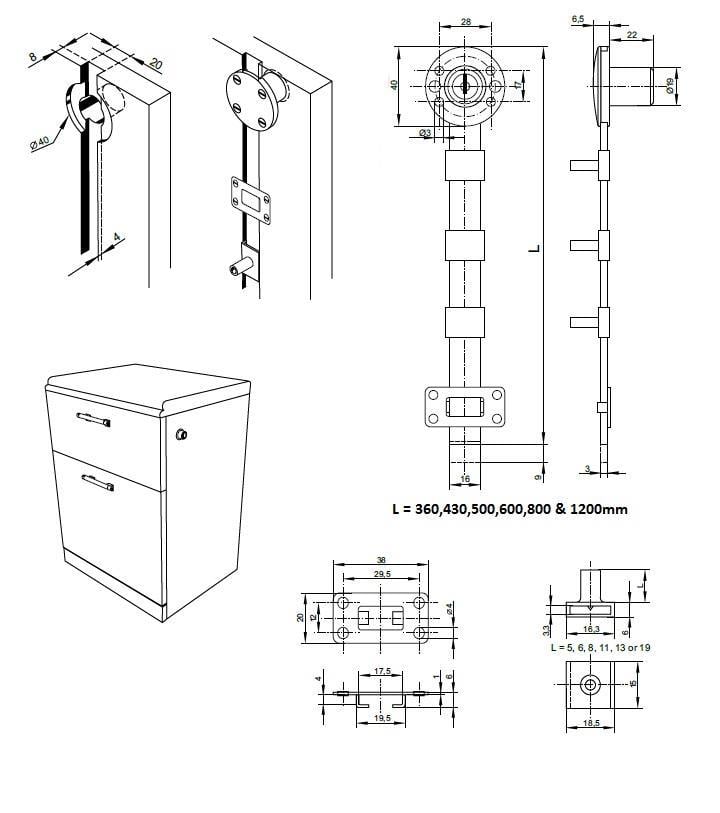 Merkezi Çekmece Kilidi Yandan 120 Cm. Çubuk