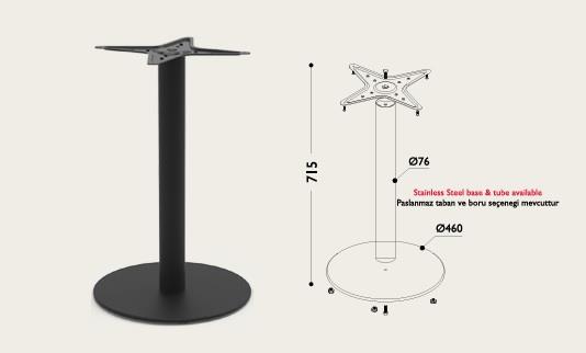 Ortadan Tablalı Masa Ayağı Yuvarlak Mat Siyah 76-480 Mm