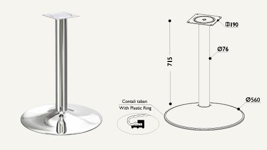 Ortadan Tablalı Paslanmaz Lüks Masa Ayağı Yuvarlak 560-710 Mm