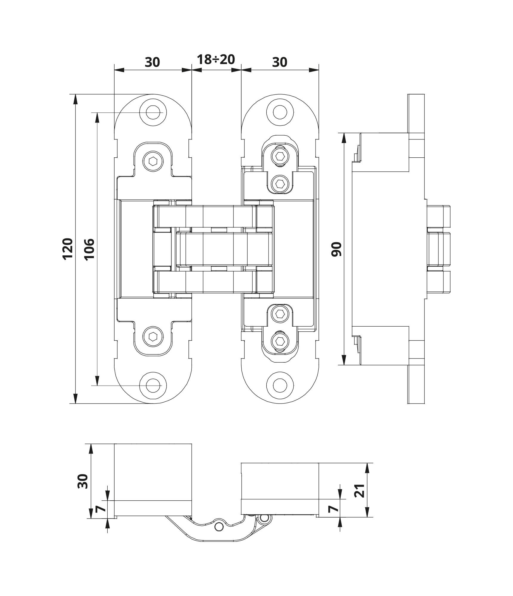 Otlav Gizli Gömme Ayarlı Kapı Menteşesi Mat Siyah 120*30 Mm
