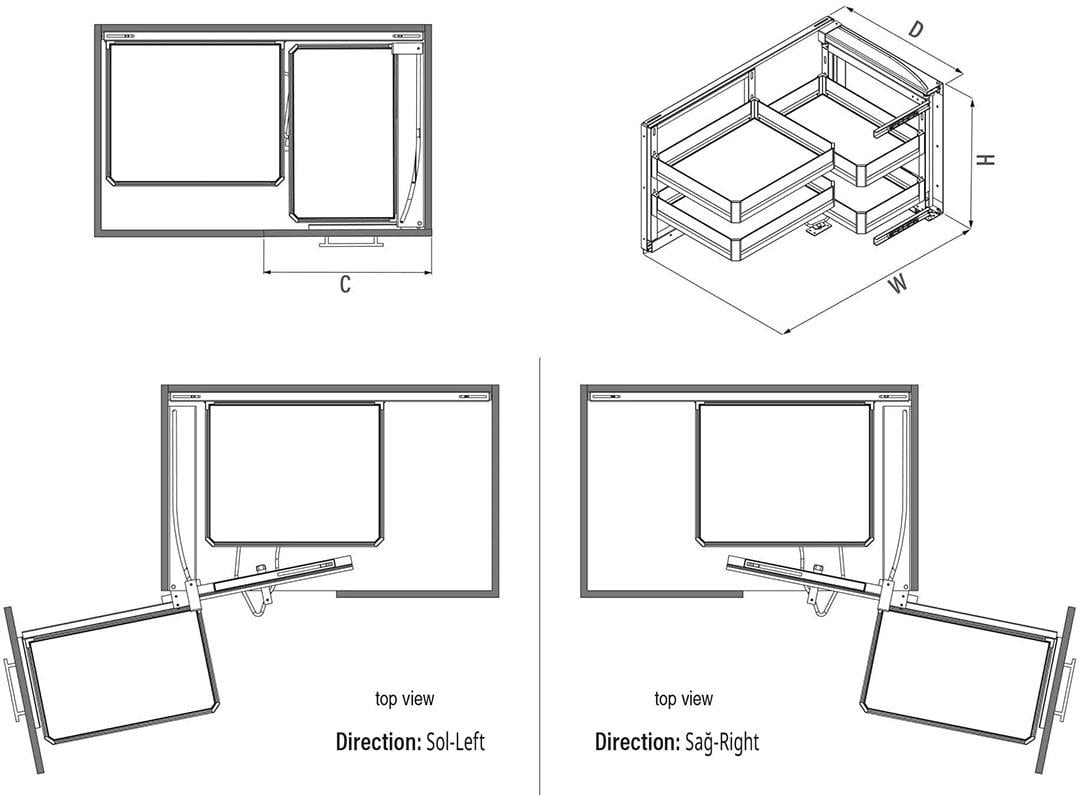Premium Kapağa Monte Kör Köşe Mekanizması Antrasit Sağ S3002P