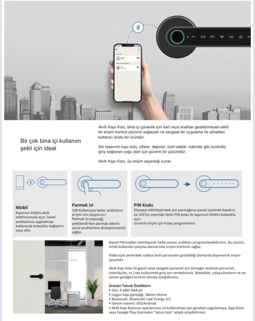 Şifreli Bluetooth Parmak İzli Kapı Kolu
