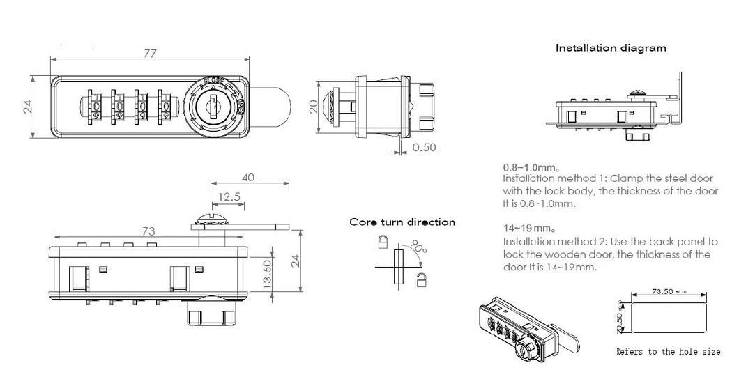 Şifreli Mandallı Dolap Kapak Kiliti Yatay Siyah Ekonomik - Sol
