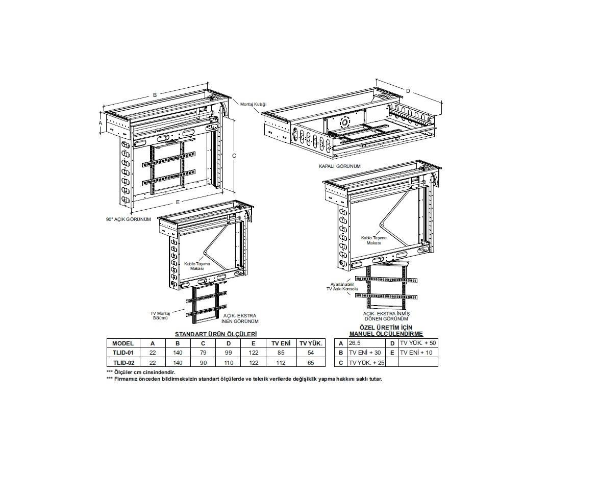 Tavan Lift İnen Dönen Lcd Led Plazma Tv Mekanizması 32
