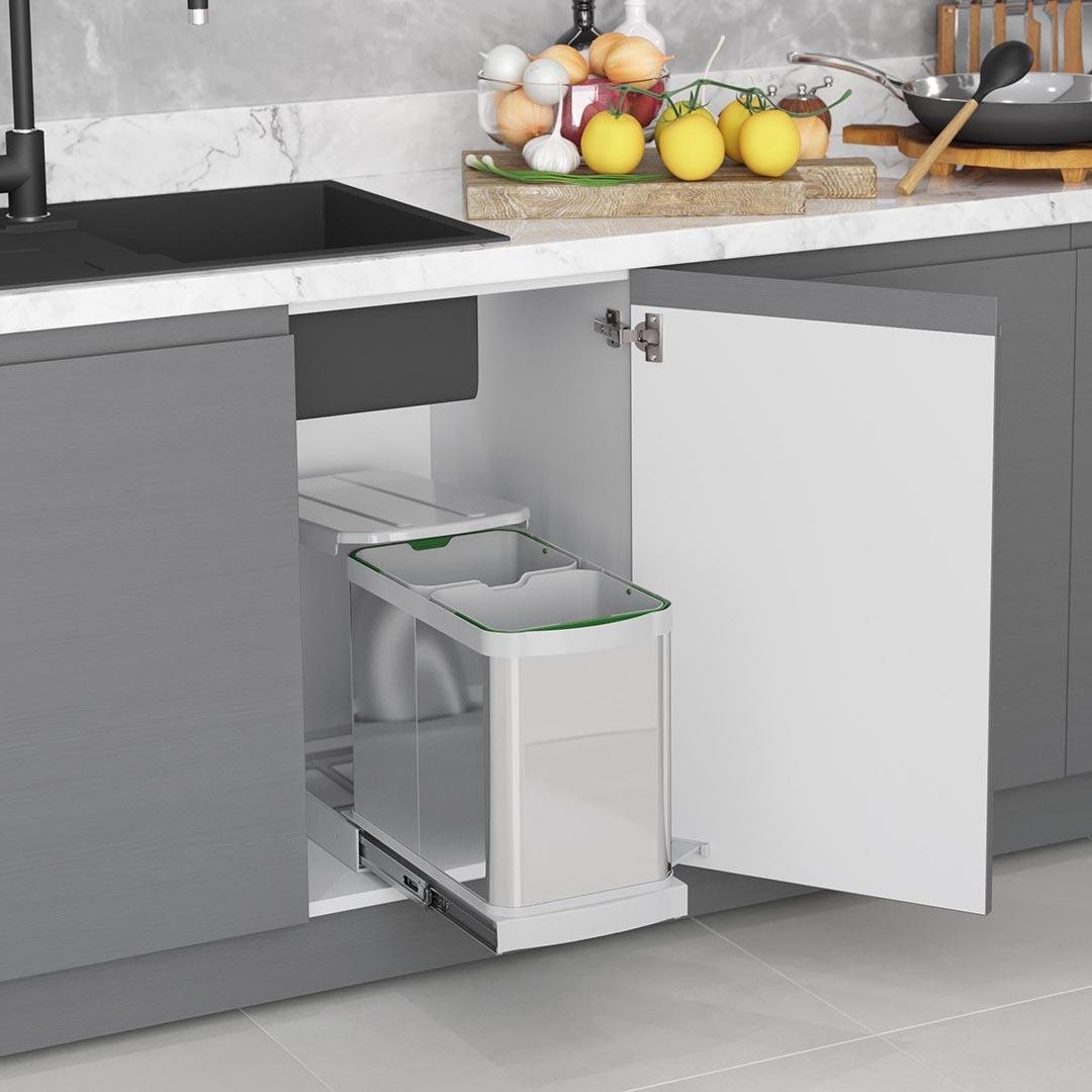 Teleskopik Raylı Paslanmaz Gövde Çöp Kovası 12+12 Lt S2396