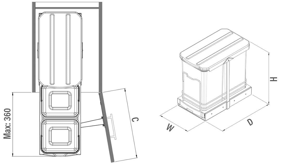 Teleskopik Raylı Plastik Gövde Çöp Kovası 12+12 Lt. Antrasit S2392