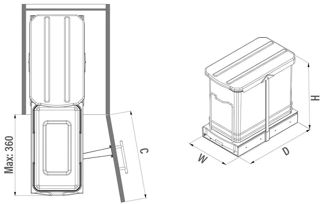 Teleskopik Raylı Plastik Gövde Çöp Kovası 24 Lt S2571