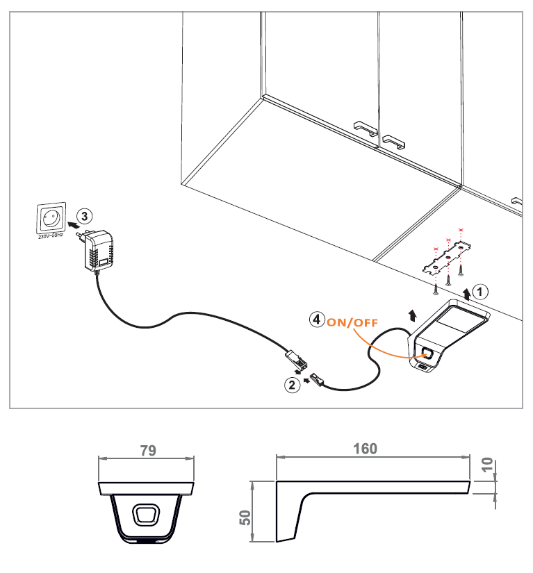 Tezgah Altı Dokunmatik Led Işıklı Aydınlatma Usb Çıkışlı
