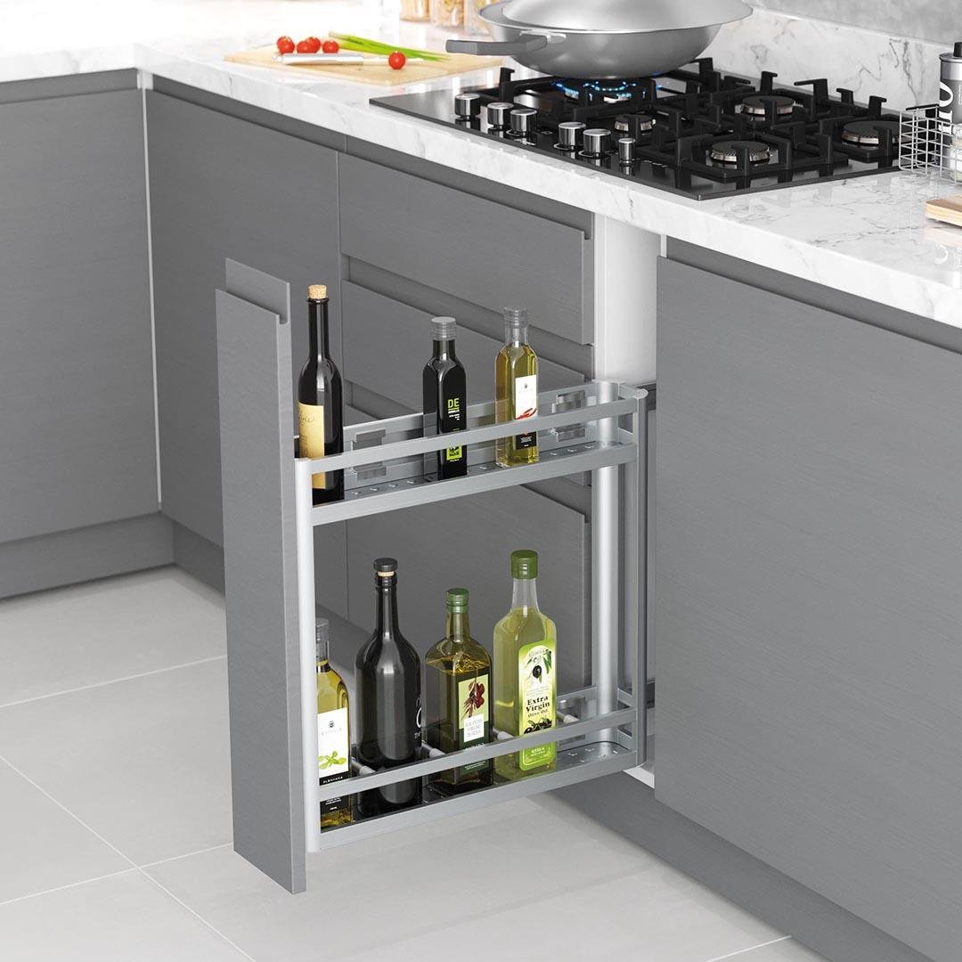 Tezgah Altı Yandan Raylı Alüminyum Şişelik & Deterjan 15 Cm. Modül S2806