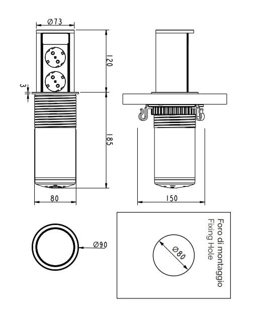 Versa Lift Basaç Pop-Up Silindir Kablosuz Wifi Şarjlı Priz Ünitesi