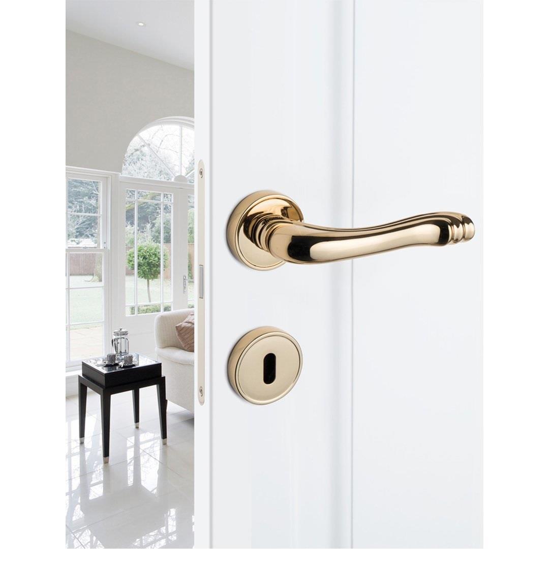 Victoria Rozetli Kapı Kolu Parlak Altın - Oda