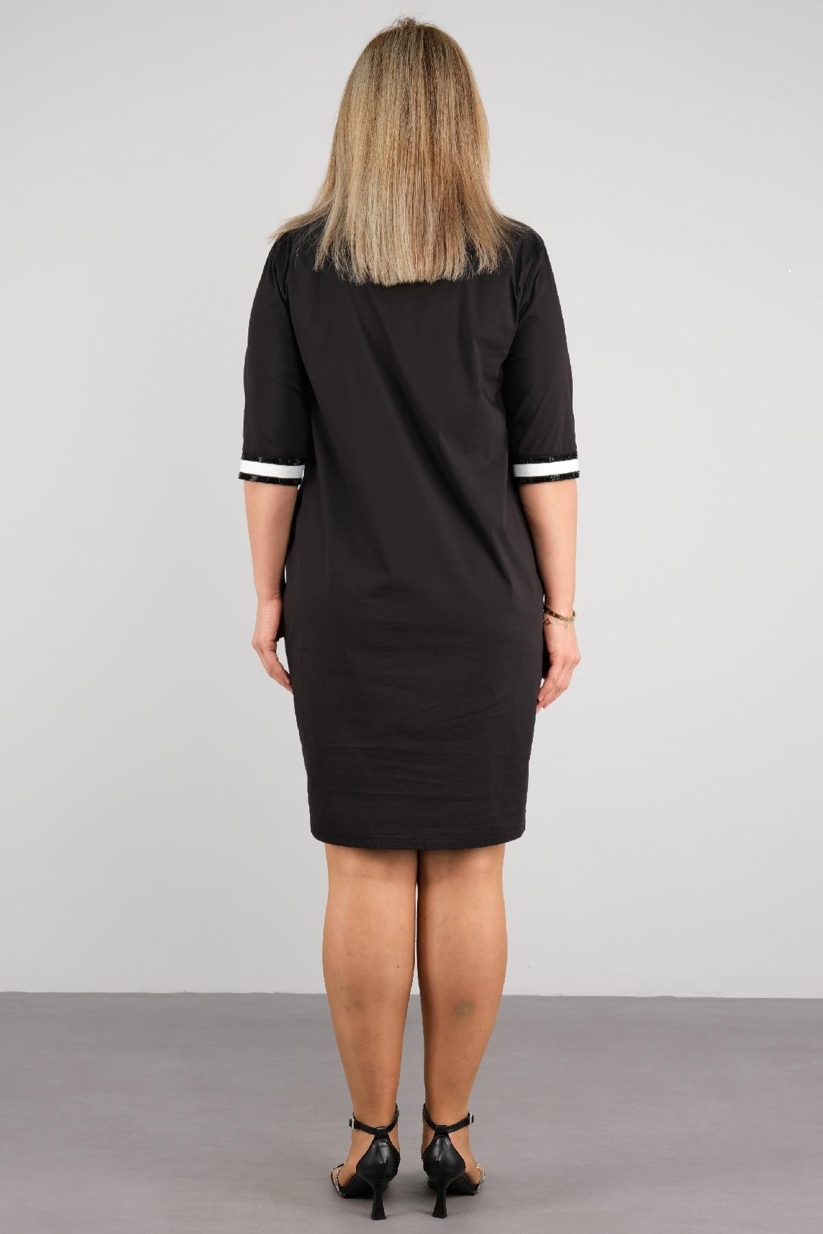 Büyük beden diz boyu, uzun kollu elbise