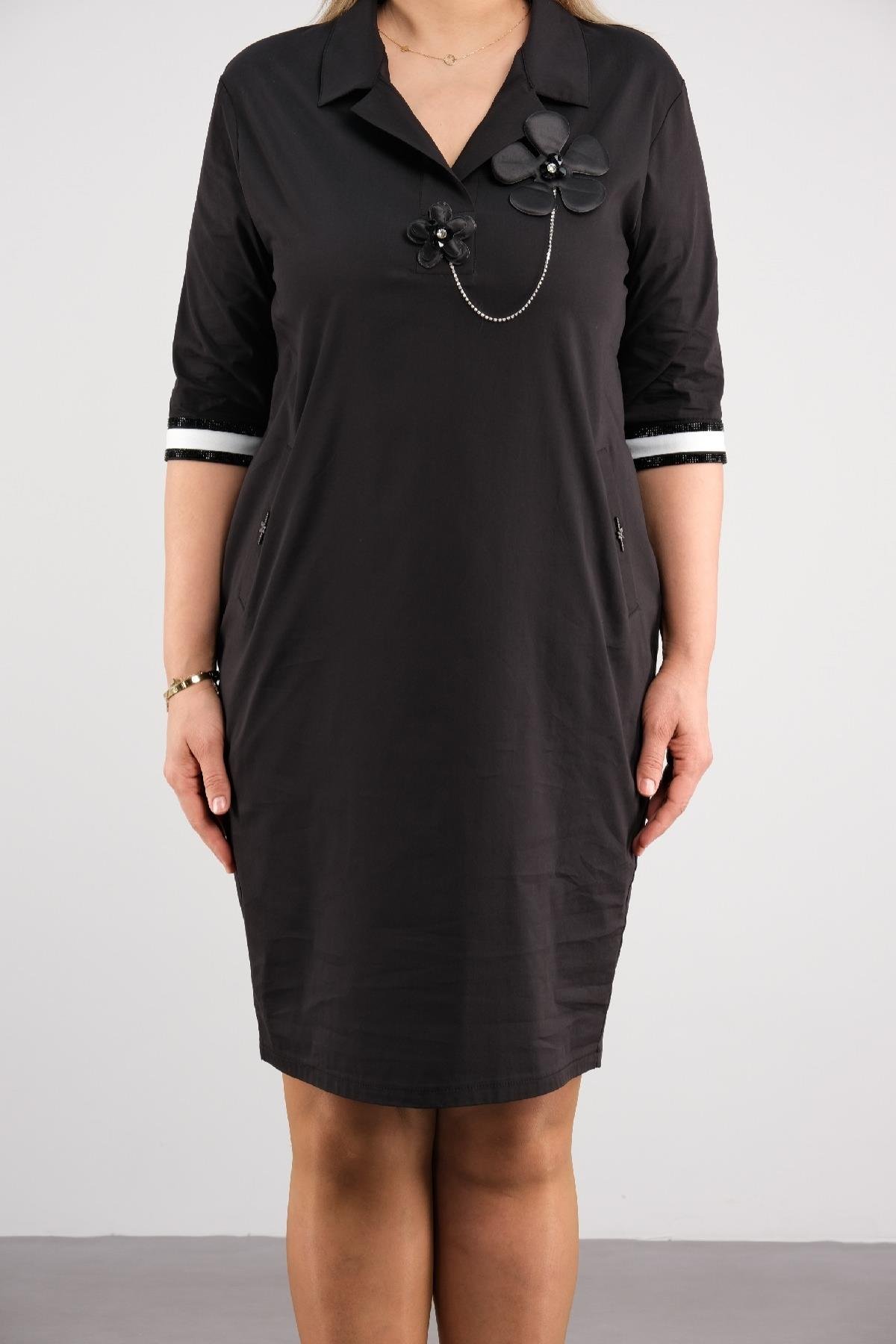 Büyük beden diz boyu, uzun kollu elbise