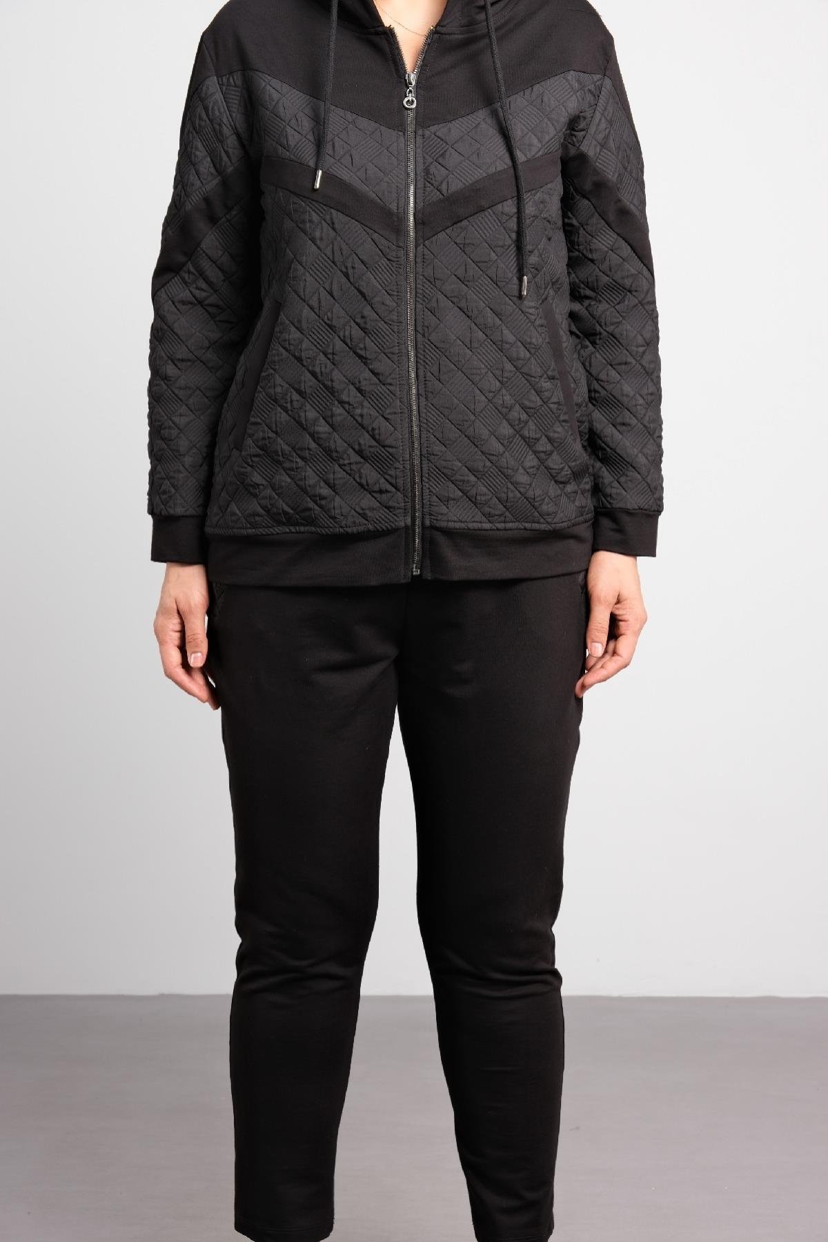 Büyük beden kadın kapşonlu ikili takım