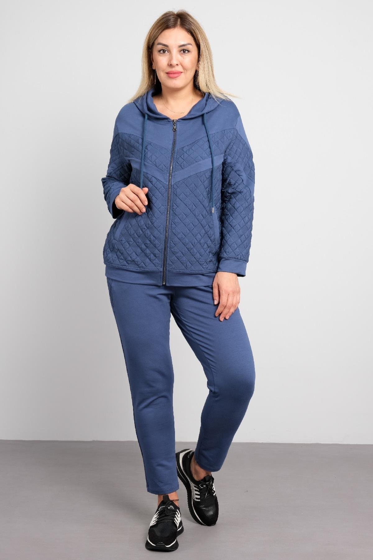 Büyük beden kadın kapşonlu ikili takım