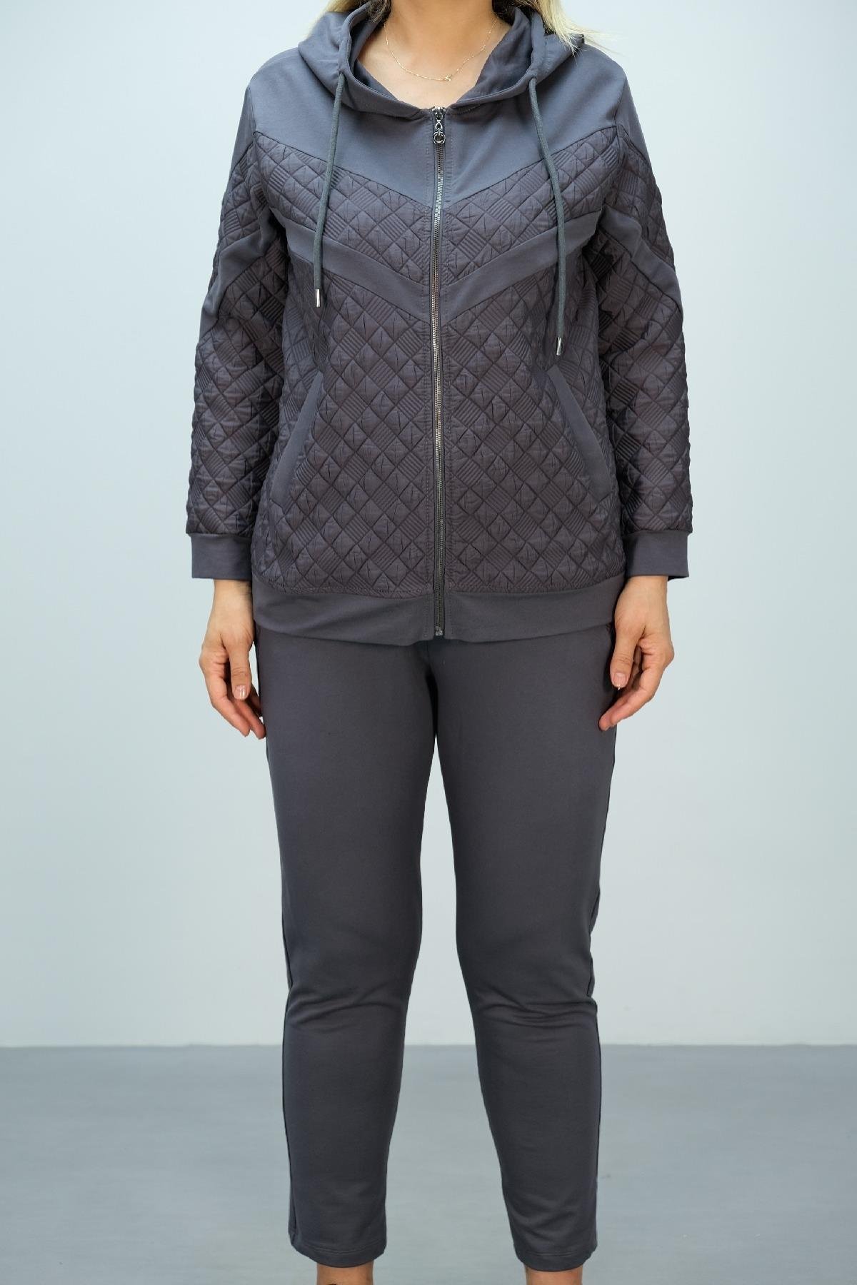 Büyük beden kadın kapşonlu ikili takım