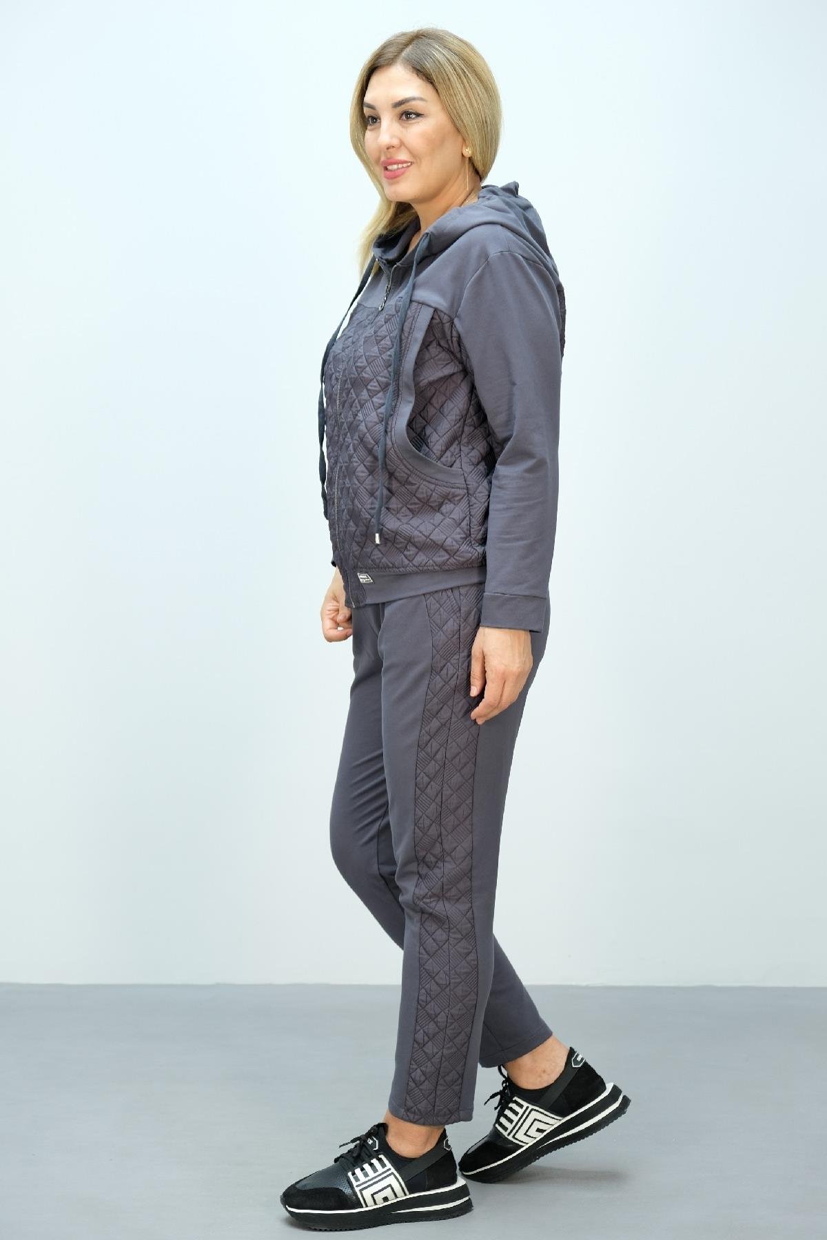 Büyük beden kadın kapşonlu ikili takım