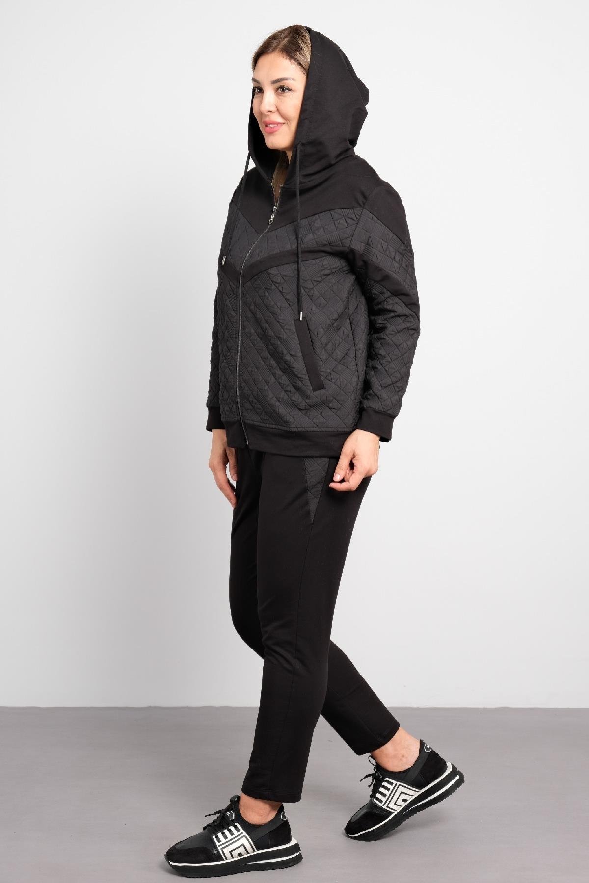 Büyük beden kadın kapşonlu ikili takım