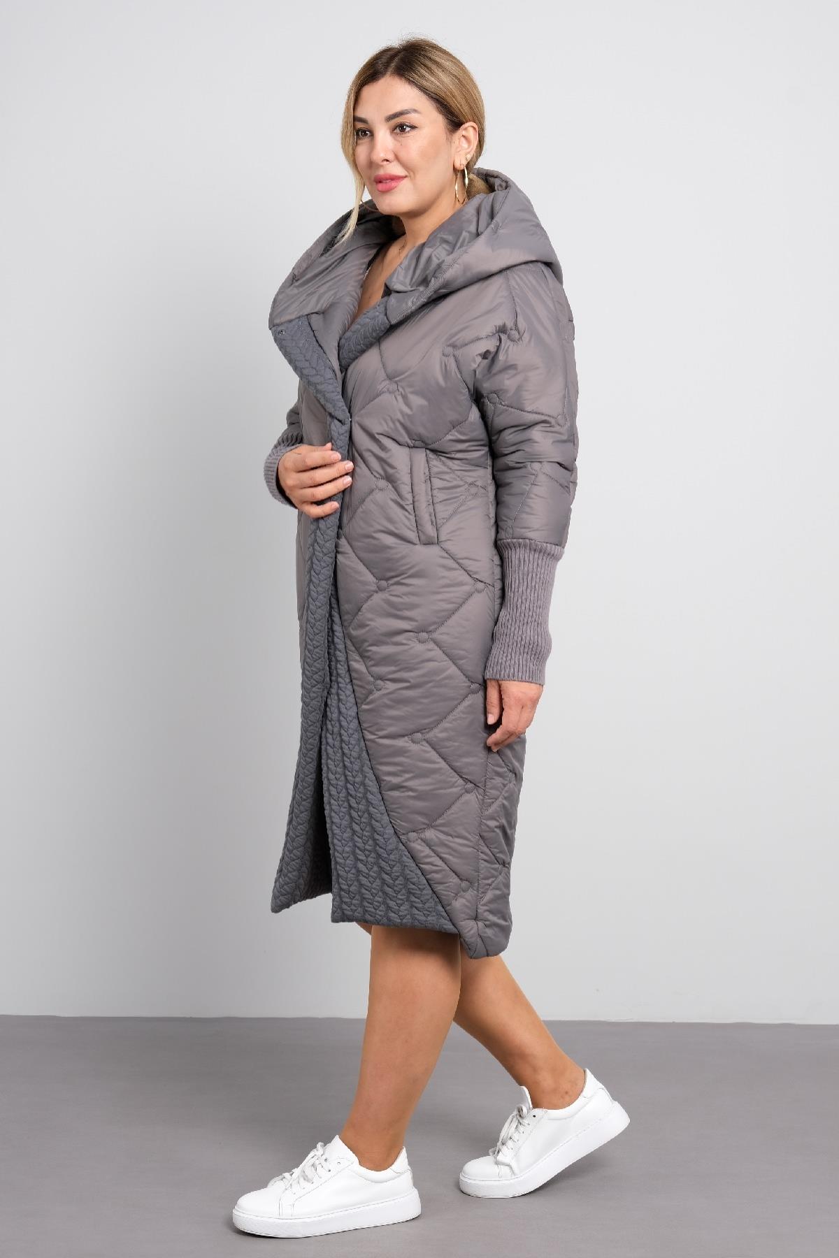 Büyük beden kadın şişme uzun mont