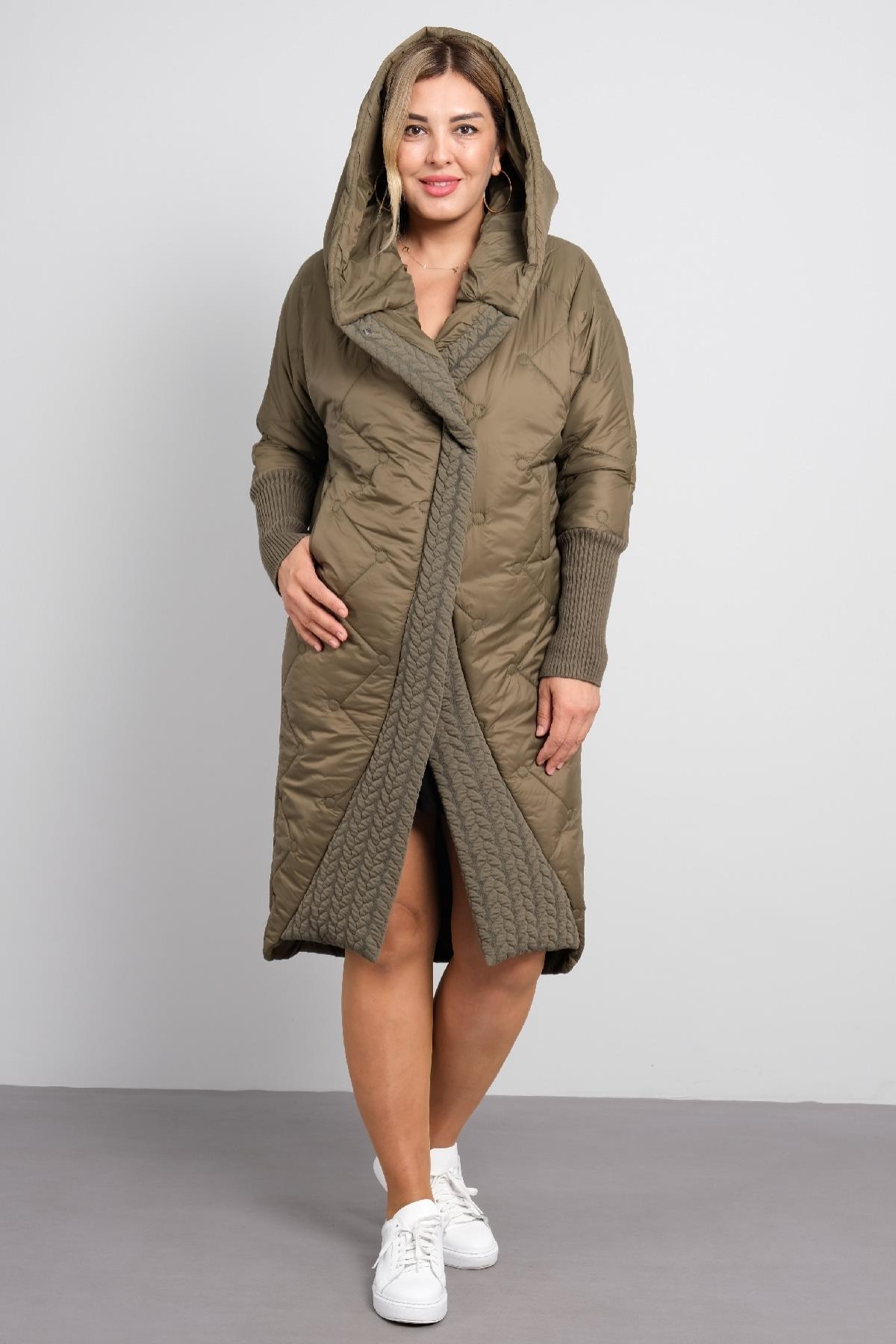 Büyük beden kadın şişme uzun mont