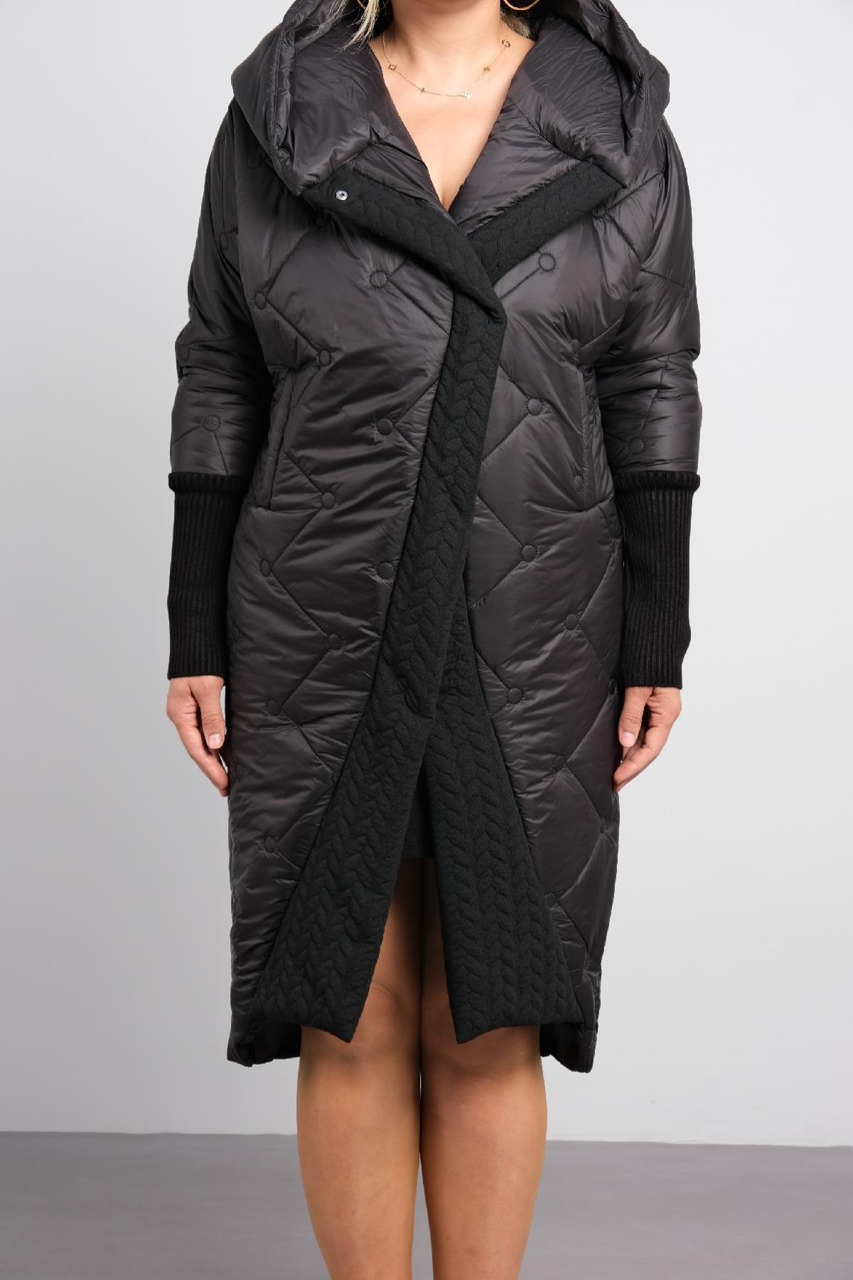 Büyük beden kadın şişme uzun mont