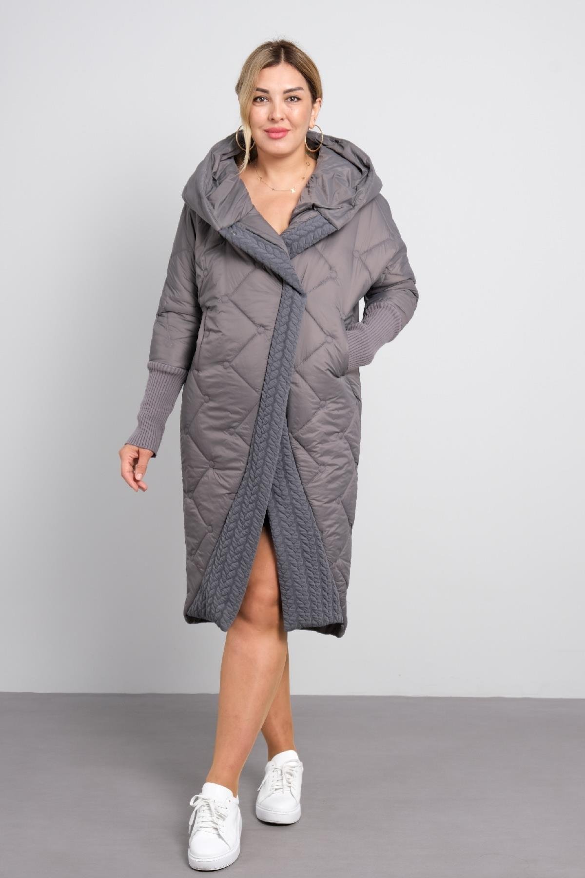 Büyük beden kadın şişme uzun mont