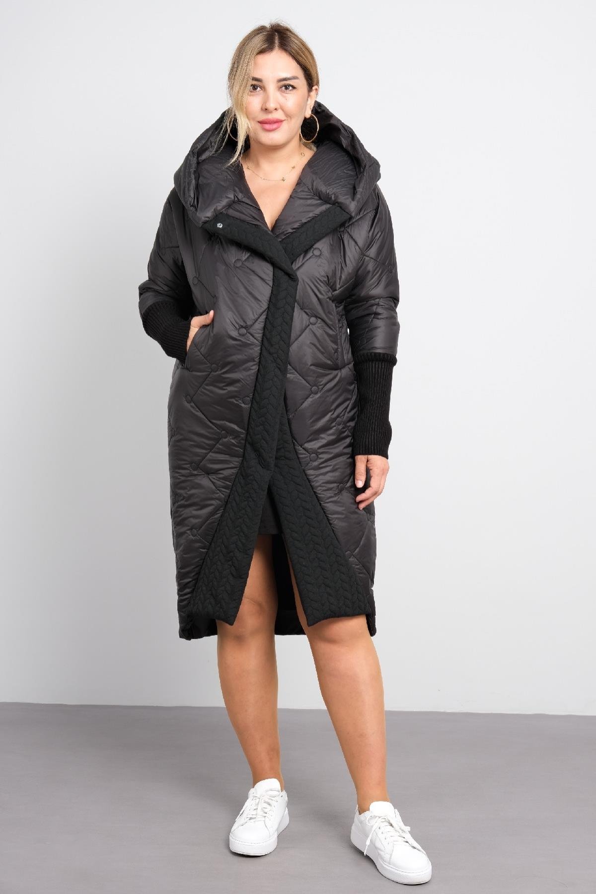 Büyük beden kadın şişme uzun mont