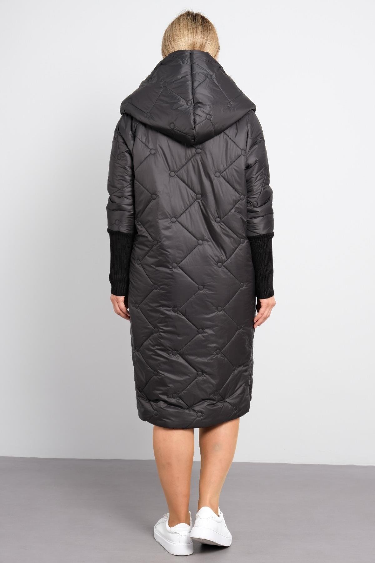 Büyük beden kadın şişme uzun mont