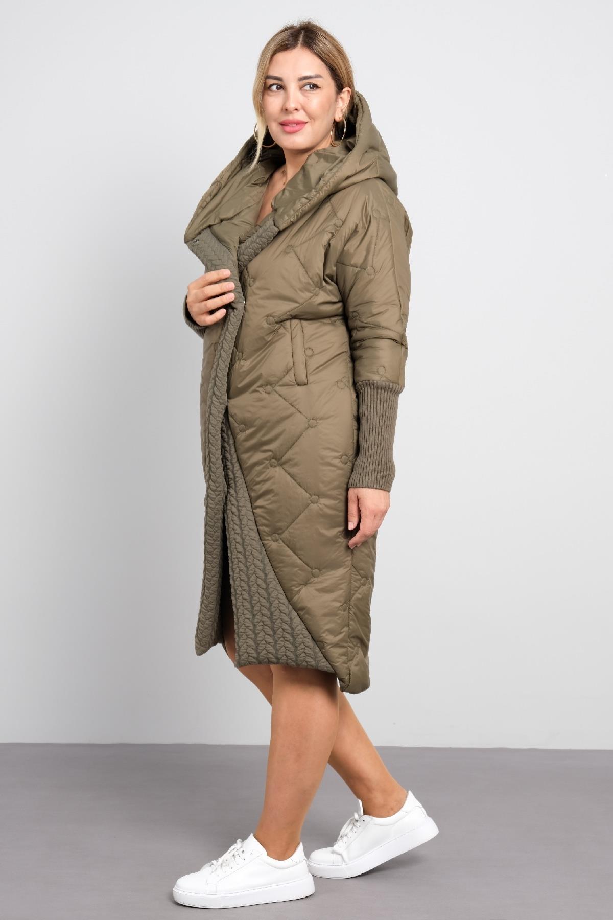 Büyük beden kadın şişme uzun mont