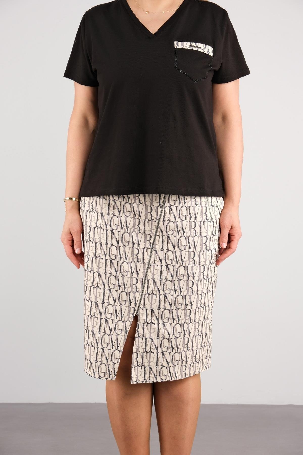 Büyük beden kemerli etek ve tişört kombini kadın spor tarz takımı 