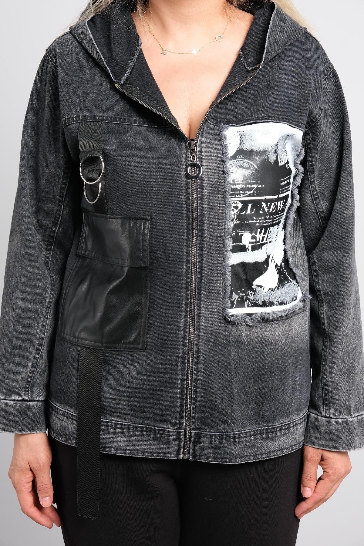 Büyük beden kot kumaş kadın kısa mont