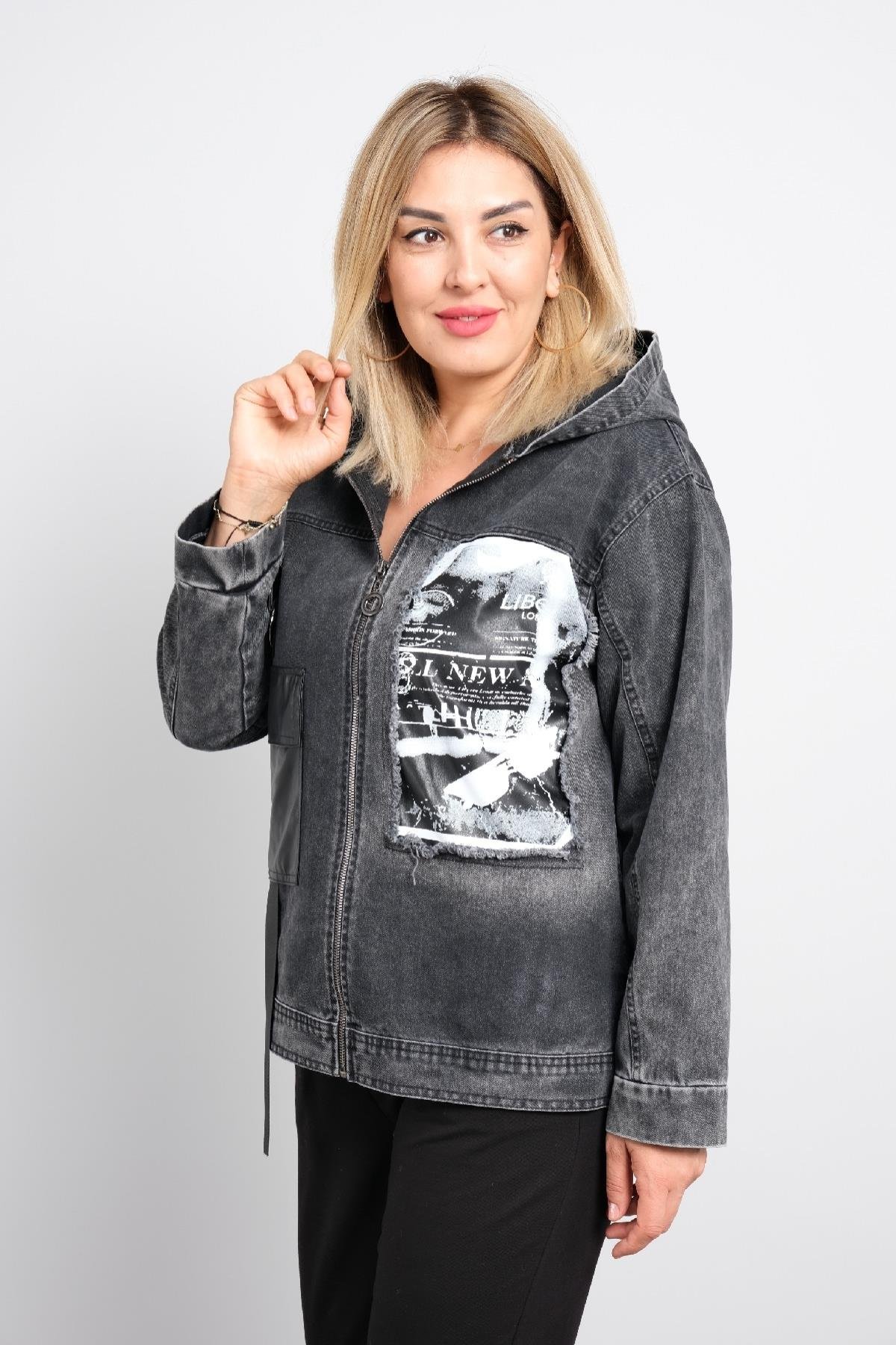 Büyük beden kot kumaş kadın kısa mont