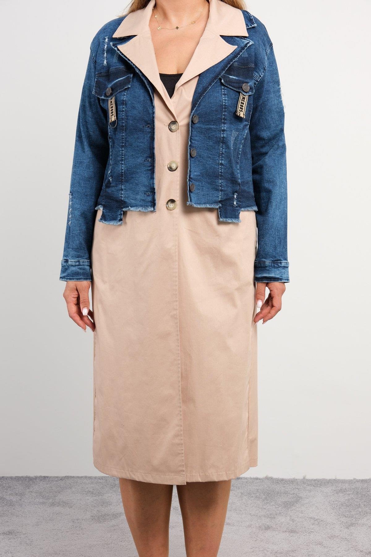 Duğmeli jacket uzun trenckot