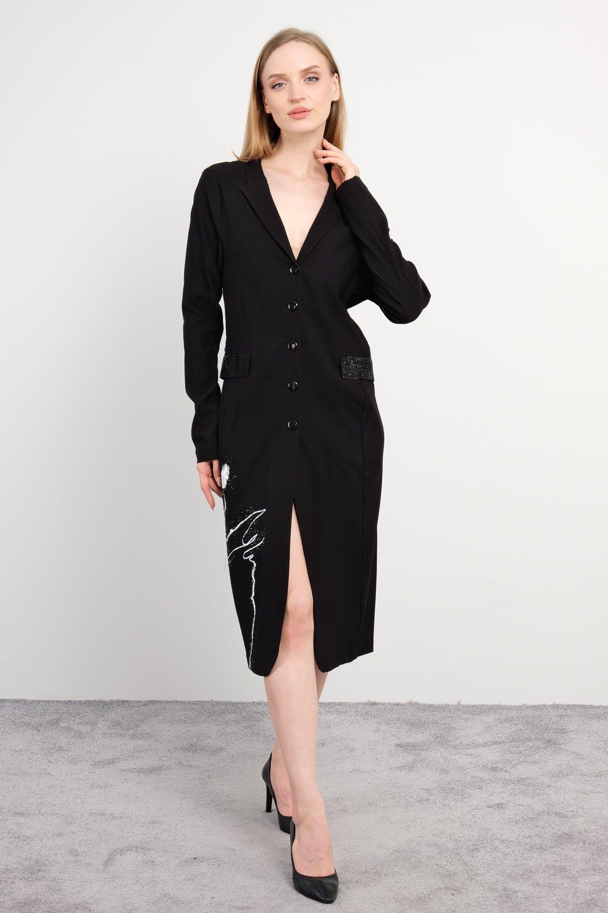 Dugmeli jacket uzun trenckot