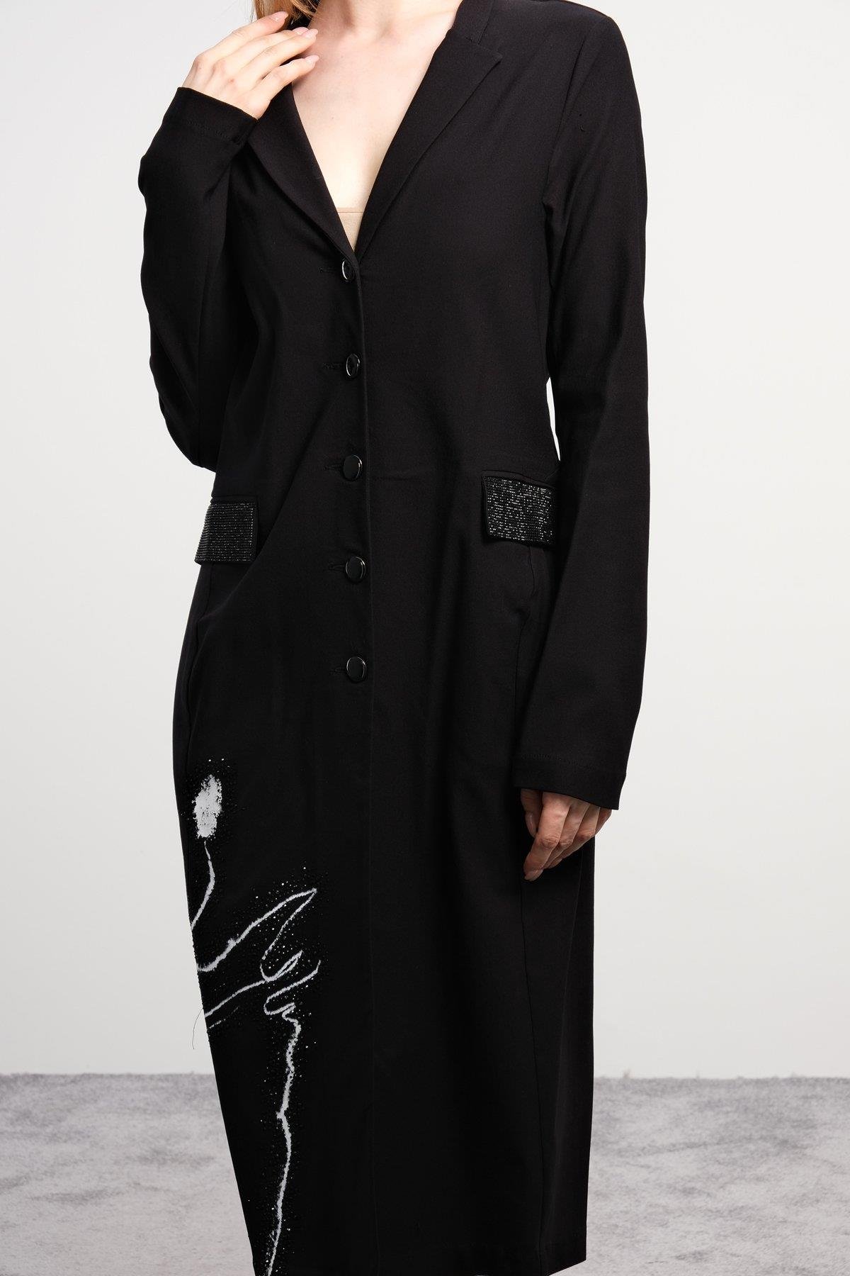 Dugmeli jacket uzun trenckot