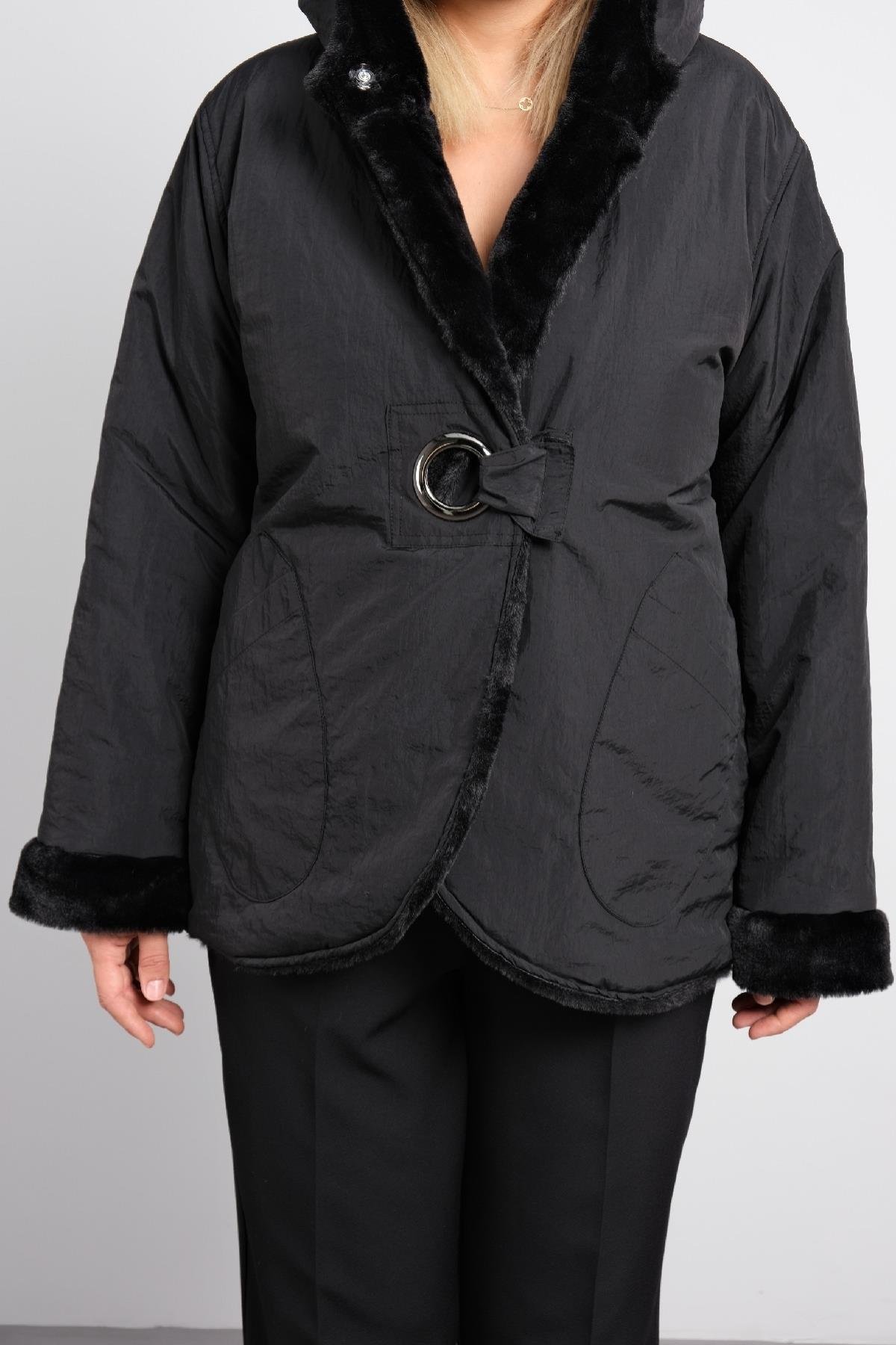 içi kürklü şişme büyük beden kadın kısa mont