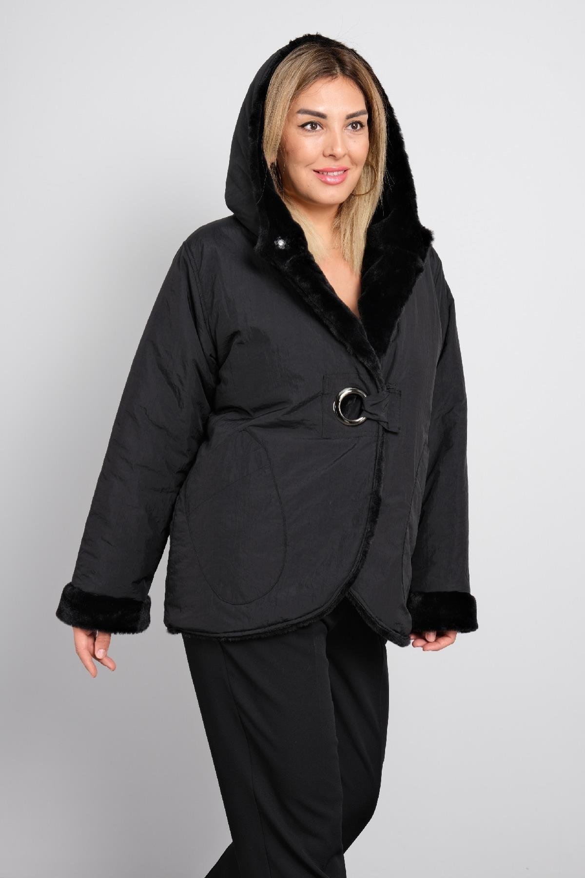 içi kürklü şişme büyük beden kadın kısa mont