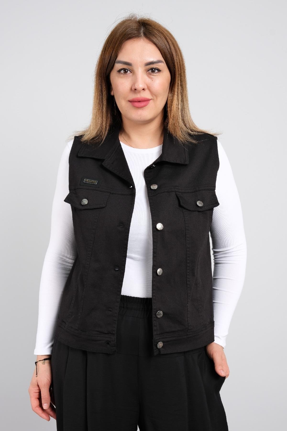 Kot kumaş çok şık kadın yeleği