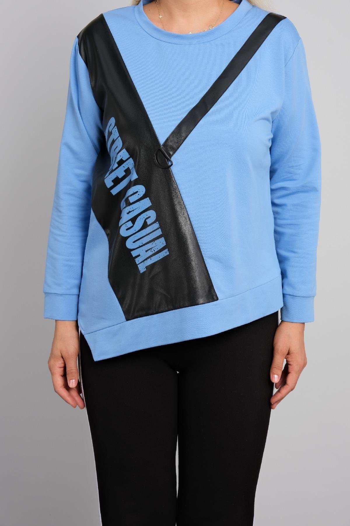 Önü baskılı büyük beden kadın bluz